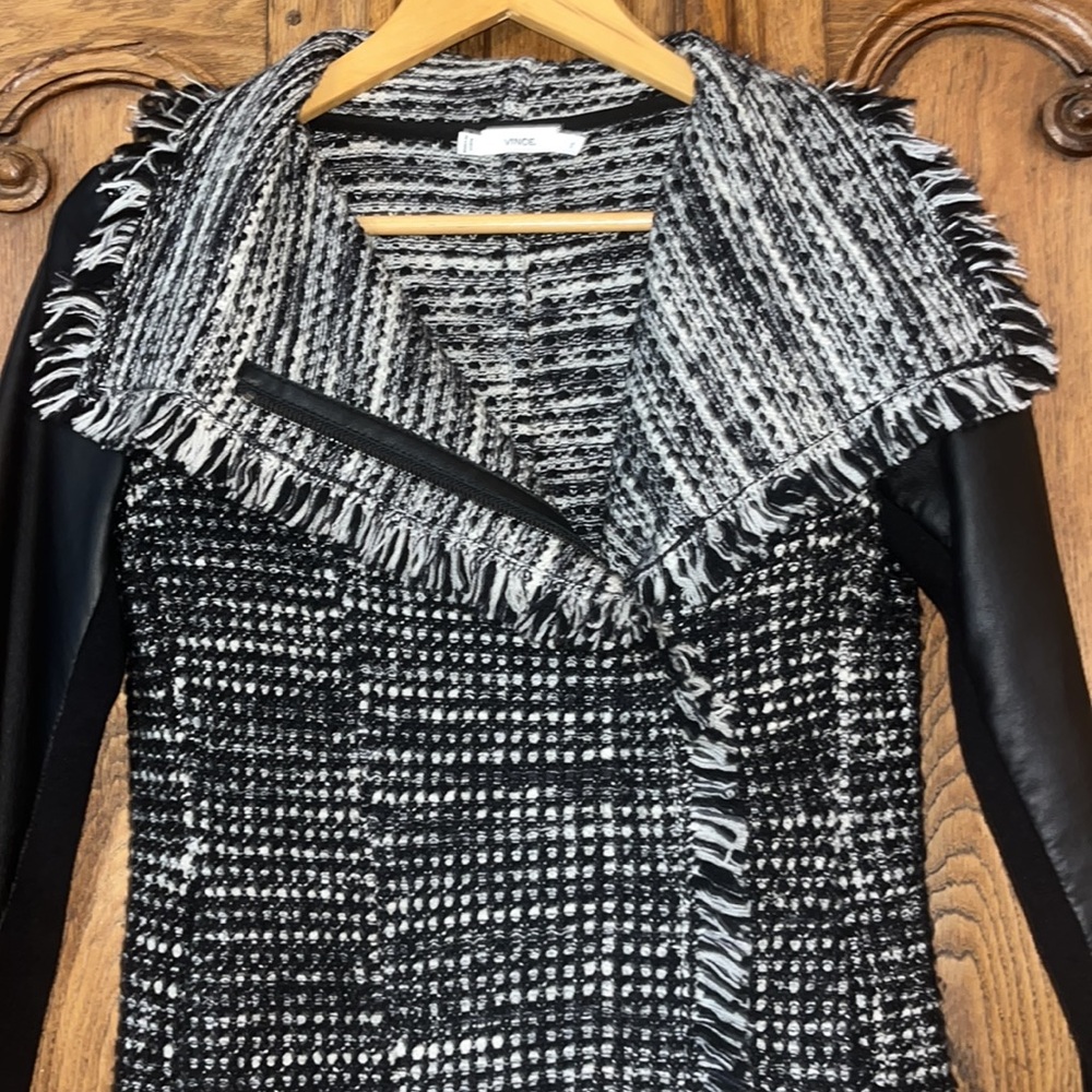 Vince Leather Sleeve Drape Front Moto Jacket Size XS - Picture 10 of 14